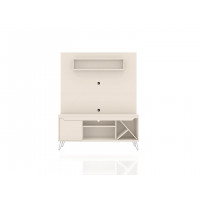 Manhattan Comfort 218BMC1 Baxter 53.54 Mid-Century Modern Freestanding Entertainment Center with Media Shelves and Wine Rack in Off White